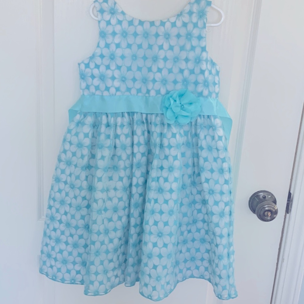Bloom de Jeune Fille Girl’s Dress - Aquamarine Floral Embroidered Lace